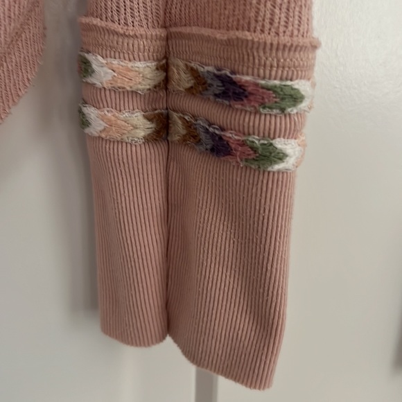 Free People Pink Rainbow Chevron Embroidered Thermal We The Free Henley. SMALL - Picture 8 of 9